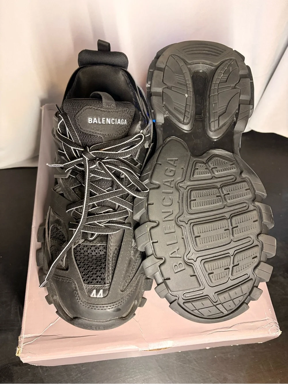 Balenciaga Black with Blue Accent Men's Trail Runner Sneakers